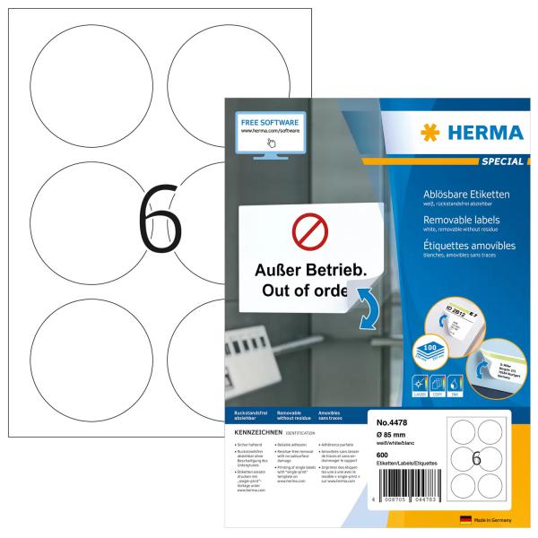 HERMA 4478 etichetta per stampante Bianco Etichetta per stampante autoadesiva (HERMA Special - etiketter - mat - 600)
