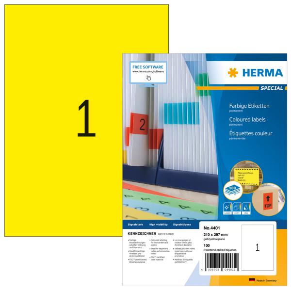 HERMA 4401 etichetta per stampante Giallo Etichetta per stampante autoadesiva (HERMA Special - etiketter - mat - 100)