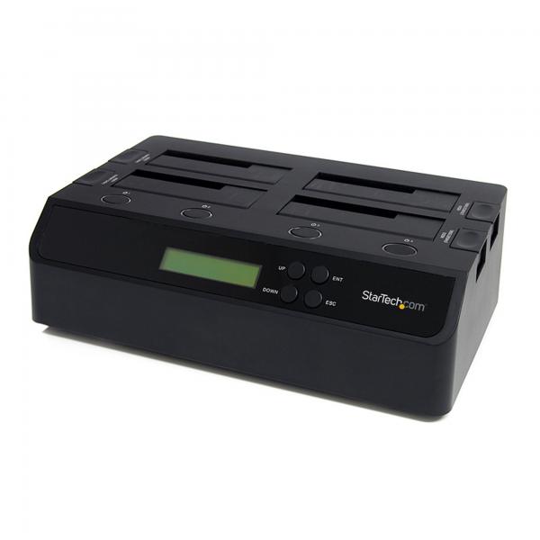 StarTech.com Docking Station per Hard Disk a 4 Slot - Duplicatore ed Eraser USB 3.0/eSATA per SSD/HDD SATA - Dock Standalone 1:3 per Hard Drive con funzione Clone - Carica dall'Alto, non necessita di