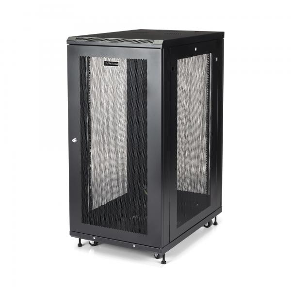 StarTech.com Armadio Rack 19 24U su Ruote a 4 Montanti, Server Rack 19 Pollici Mobile con Ripiano 1U e pannelli laterali con serratura. Rack Dati Ventialta con Profondità di montaggio regolabile (24U