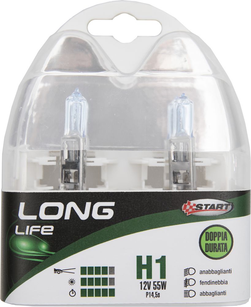 H1 Long Life Coppia di lampadine per luci auto 12V 55W P14,5s