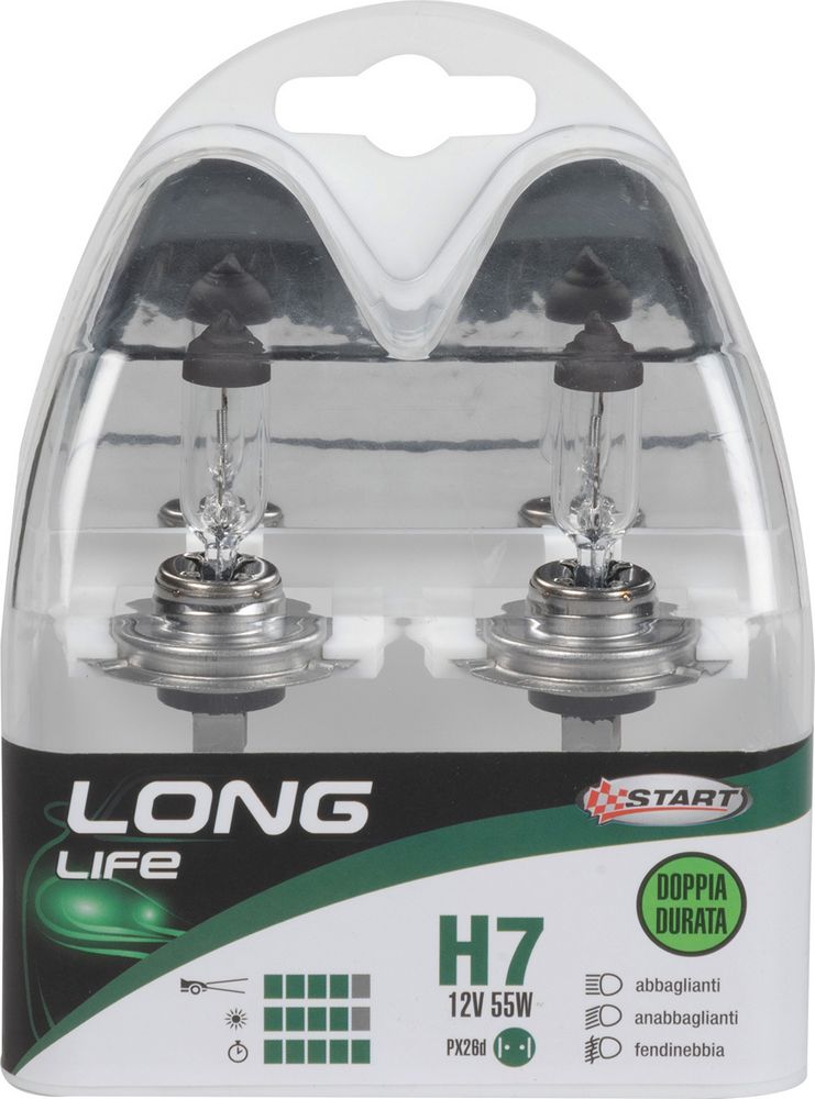 H7 Long Life Coppia di lampadine per luci auto 12V 55W PX26d