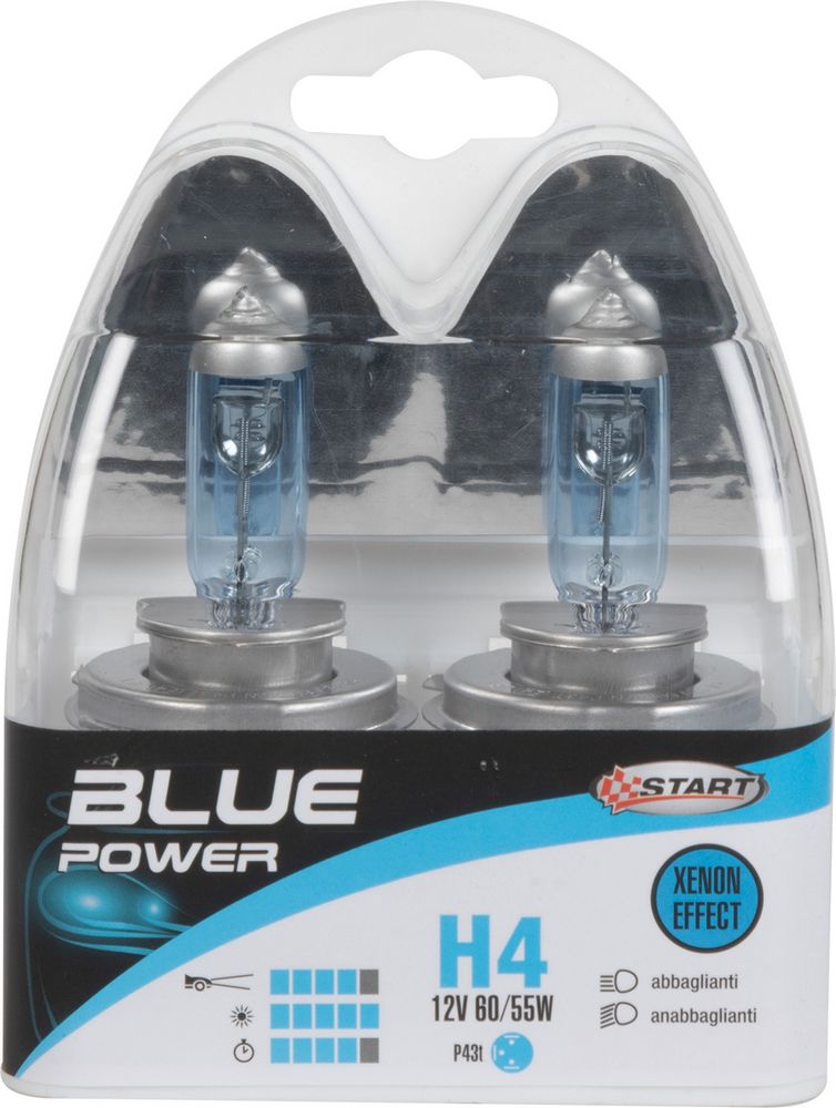 H4 Blue Power Coppia di Lampadine Xenon per luci auto 12V 60/55W P43t