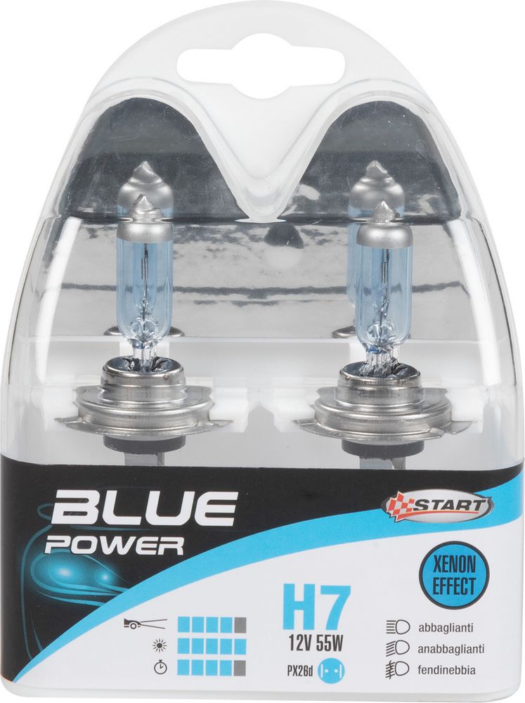 H7 Blue Power Coppia di Lampadine Xenon per luci auto 12V 55W PX26d