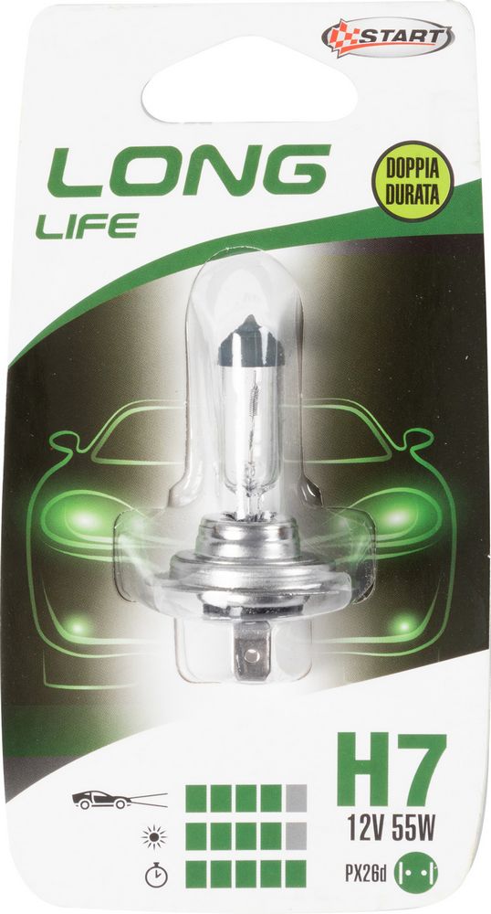 H7 Long Life Lampadina Singola per luci auto 12V 55W PX26d