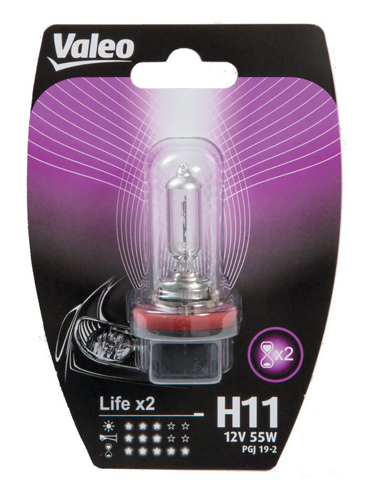 H11 lampada singola auto 12V 55W life x2 attacco PGJ 19-2