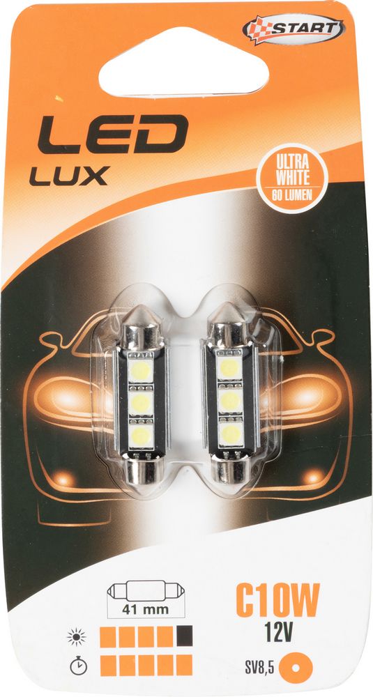 Lampadine siluro auto 3 Led 12V 10W due pezzi 41 mm illuminazione