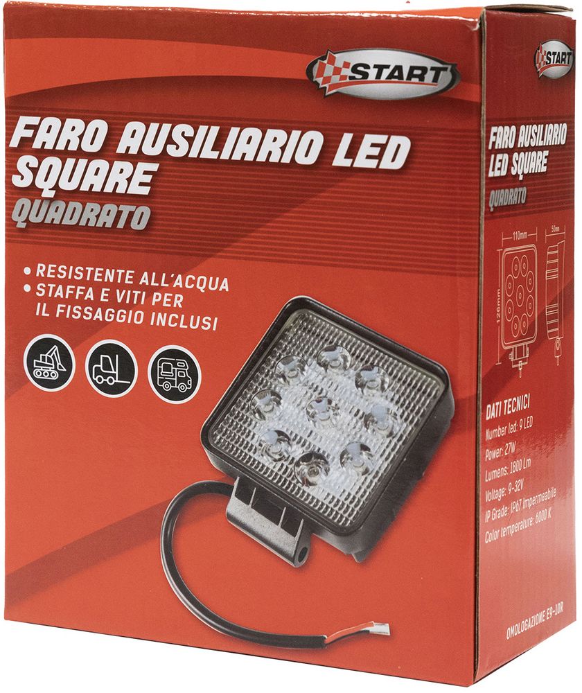 Faro ausiliario 9 led quadrato auto nero, indicatore fuori strada - Image 4