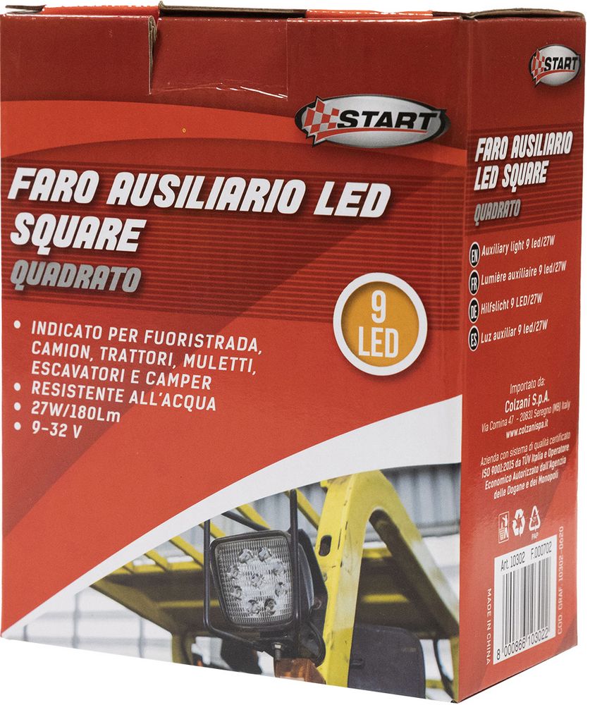 Faro ausiliario 9 led quadrato auto nero, indicatore fuori strada - Image 6