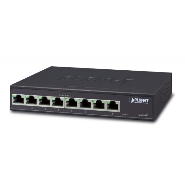 PLANET GSD-805 switch di rete Non gestito Gigabit Ethernet [10/100/1000] Nero (8-Port 1000Base-T Desktop - Gigabit Ethernet Switch - - Internal Power - Warranty: 36M)