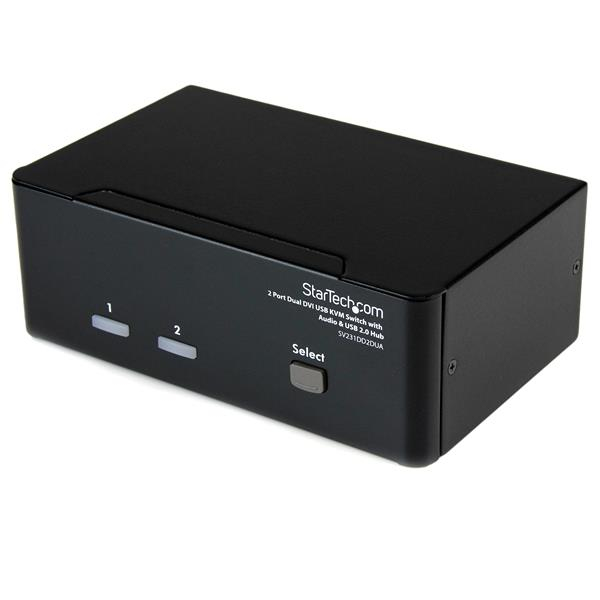 StarTech.com Switch KVM Dual DVI USB 2 porte con audio e hub USB 2.0 (Startech DVI KVM Switch with Audio & USB 2.0 Hub - 2-Port USB KVM Switch - 1920 x 1200 - Dual Monitor KVM Switch [SV231DD2DUA] -
