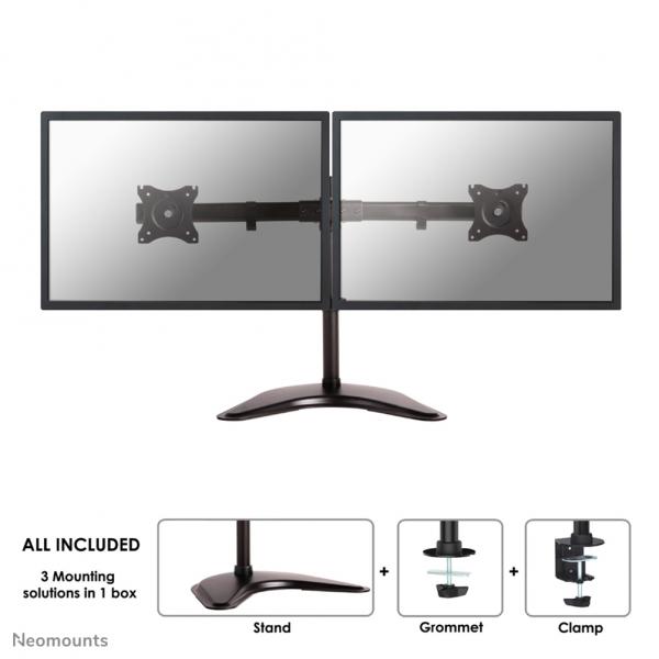 Neomounts NM-D335DBLACK Supporto per monitor 10-27 (DESK MOUNT DUAL 19-27IN BLACK - STND/GRM.M16KG.75X75TO100X100)