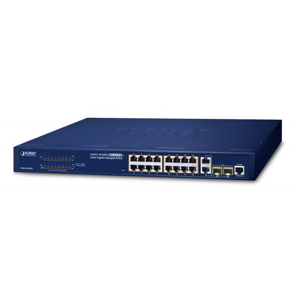 PLANET FGSW-1816HPS switch di rete Gestito L2 Fast Ethernet [10/100] Supporto Power over Ethernet [PoE] Blu (16-Port 10/100TX 802.3at - High Power POE + 2-Port - Gigabit TP/SFP Combo Managed Ethernet