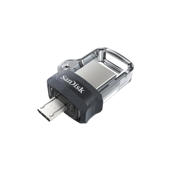 SanDisk 173386 unità flash USB 128 GB USB Type-A / Micro-USB Nero, Trasparente (SanDisk Ultra Dual Drive m3.0 128GB 130MB/s)