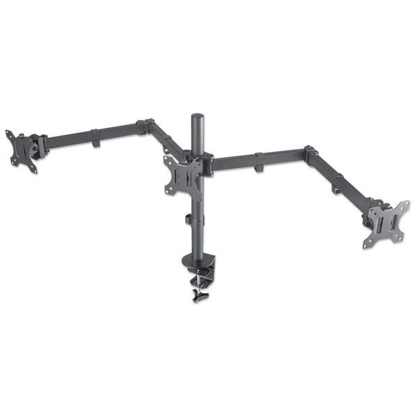 Manhattan 461658 Supporti a parete per TV 68,6 cm [27] Scrivania Nero (TV & Monitor Mount, Desk, Double-Link Arms, 3 screens, Screen Sizes: 10-27, Black, Clamp Assembly, Triple Screen, VESA 75x75 to