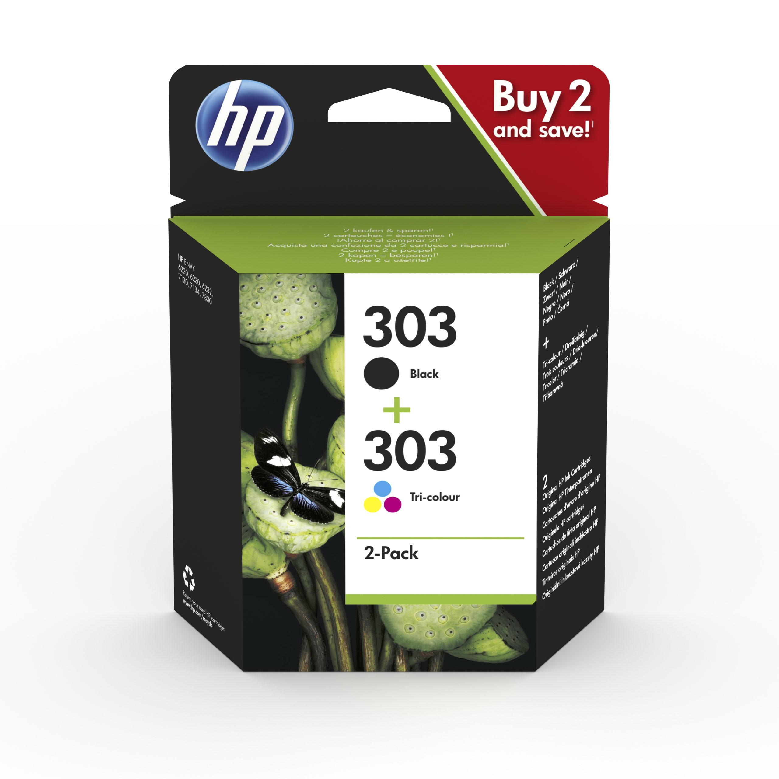 HP Confezione da 2 cartucce di inchiostro nero/in tricromia originali 303 (303 2-pack Black/Tri-color - Ink Cartri - Warranty: 12M)