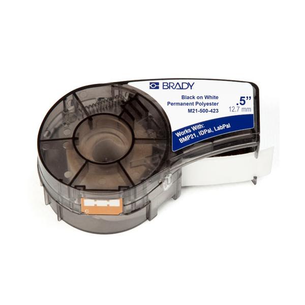Brady M21-500-423 nastro per etichettatrice Nero su bianco (Polyester tape for M211 M210 - BMP21-PLUS BMP21-LAB BMP21 - Polyester - Warranty: 12M)