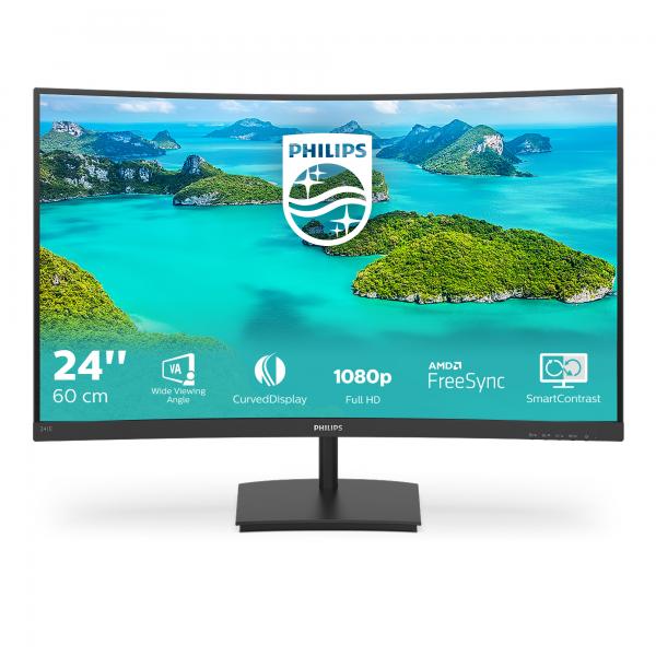 Philips E Line 241E1SCA/00 Monitor PC 59,9 cm [23.6] 1920 x 1080 Pixel Full HD LCD Nero (Philips E-line 241E1SCA - Monitor a LED - curvato - 24 - 1920 x 1080 Full HD [1080p] @ 75 Hz - VA - 250 cd/m?