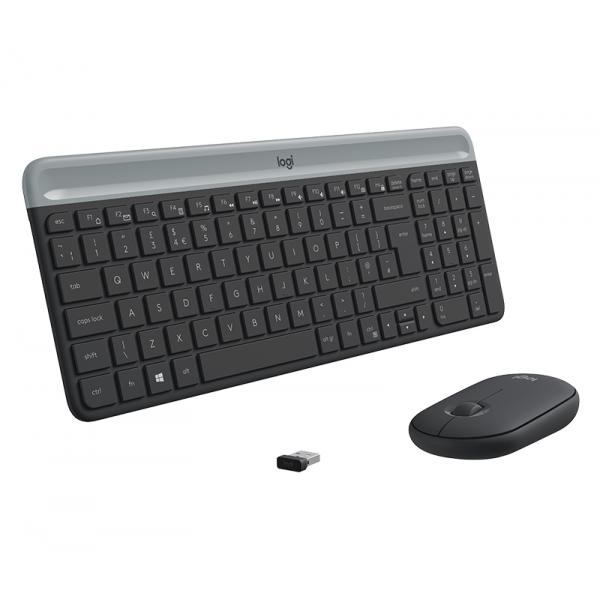 Logitech 920-009204 tastiera Mouse incluso Universale RF Wireless QWERTY US International Grafite (MK470 SLIM WRLS KEYB + MOUSE - COMBO GRAPHITE - US INTL) - Versione Tedesca
