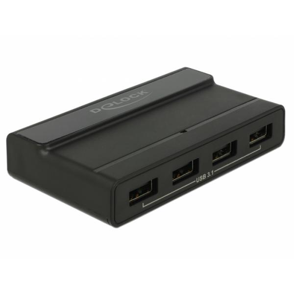 DeLOCK 64053 hub di interfaccia USB 3.2 Gen 2 [3.1 Gen 2] Type-C 10000 Mbit/s Nero (Delock External USB 3.1 Hub 4 Port wit)