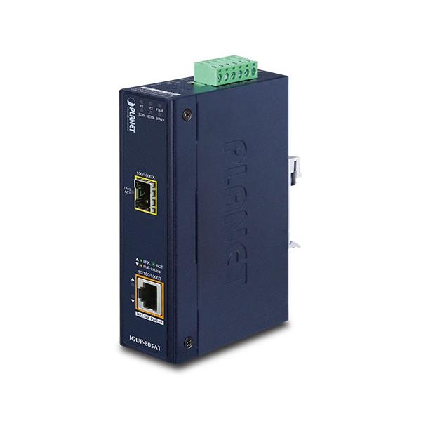 PLANET IGUP-805AT convertitore multimediale di rete 1000 Mbit/s Blu (Industrial 1-Port 100/1000X - SFP to 1-Port 10/100/1000T - 802.3bt PoE++ Media Converter [802.3bt Type-4, PoH, Legacy, Force mode