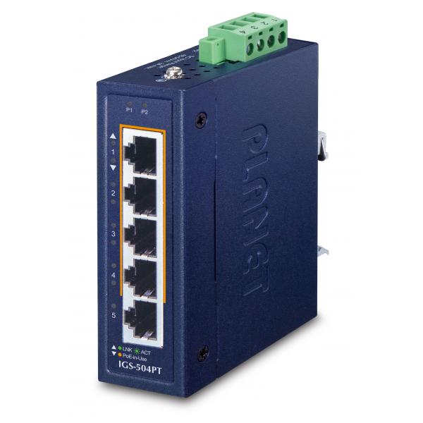 PLANET 10/100/1000T 802.3at PoE + Non gestito Gigabit Ethernet [10/100/1000] Supporto Power over Ethernet [PoE] Blu (IP30 Compact size 4-Port - 10/100/1000T 802.3at PoE + - 1-Port 10/100/1000T Gigabi