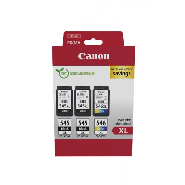 Canon 8286B013 cartuccia d'inchiostro 3 pz Originale Resa elevata [XL] Nero, Ciano, Magenta, Giallo (OEM Canon PG-545XL x 2/CL-546XL Original Multipack Ink Cartridges [8286B013])