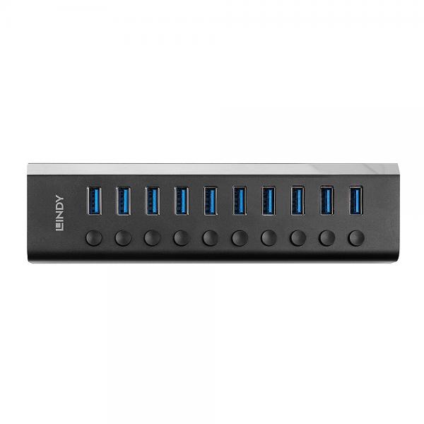 Lindy 43370 hub di interfaccia USB 3.2 Gen 1 [3.1 Gen 1] Type-B 5000 Mbit/s Nero (10 PORT USB 3.0 HUB WITH ON/OFF SWI)