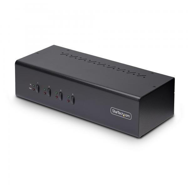 StarTech.com KVM Switch DisplayPort a 4 Porte con Doppio Monitor, 4K 60Hz, 2x Porte Hub USB 5Gbps, 2x Porte HID USB 2.0, Commutazione con Hotkey e Pulsanti, Conformità TAA - Audio 3,5 mm, HDCP (4-POR