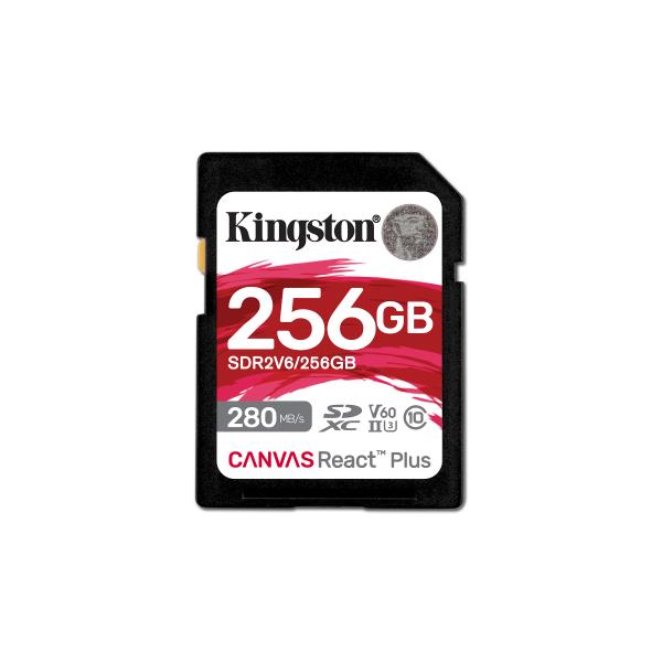 Kingston Technology 256GB Canvas React Plus SDXC UHS-II 280R/150W U3 V60 for Full HD/4K (Kingston Canvas React Plus - flashhuko)