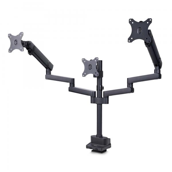 StarTech.com Supporto per tre monitor fino a 27, VESA 75x75/100x100, regolazioni dei bracci senza attrezzi, montaggio con morsetto a C/occhiello, bracci a molla (TRIPLE MONITOR DESK MOUNT - UP TO 27I