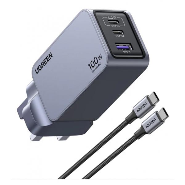 Ugreen Nexode Pro Universale Grigio, Argento AC Ricarica rapida Interno (NEXODE PRO 100W GAN CHARGER)