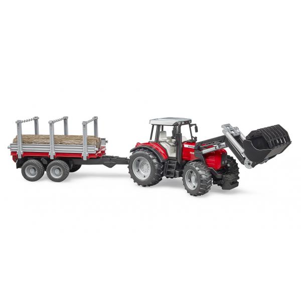 BRUDER Trattore Massey Ferguson 7480 Con Rimorchio Trasporto Tronchi (BRUDER Massey Ferguson)