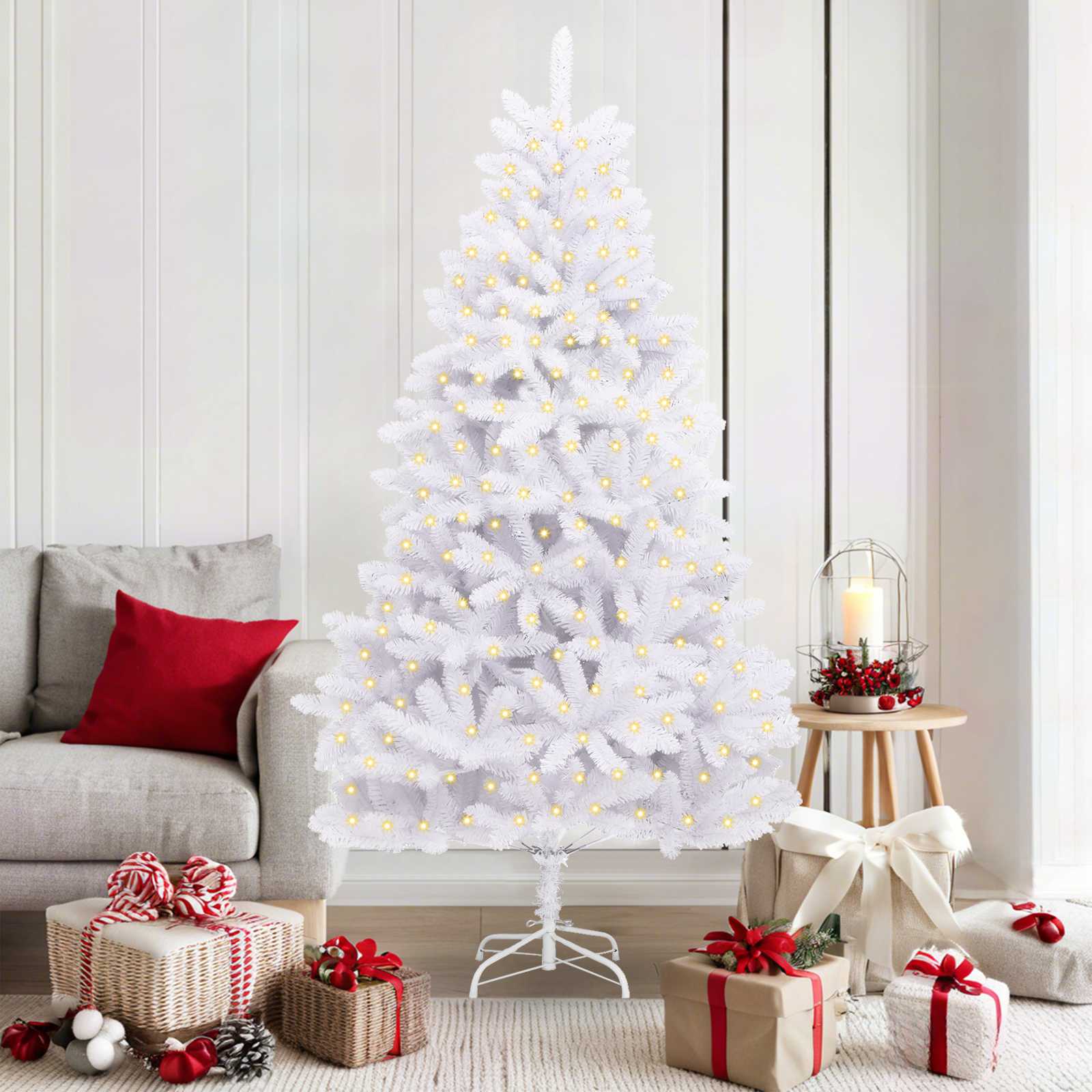 Albero Di Natale Artificiale Bianco 180 Cm Pvc E Metallo
