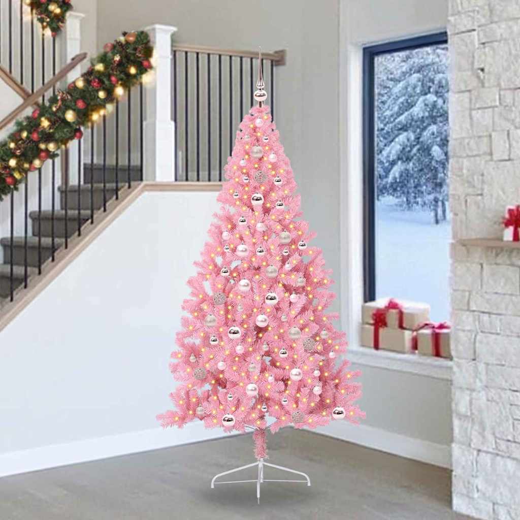 Albero Di Natale Artificiale Con Luci Integrate Rosa 240 Cm Pvc