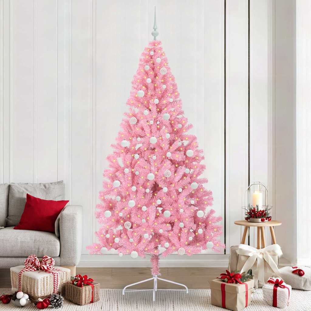 Albero Di Natale Artificiale Con Luci Integrate Rosa 240 Cm Pvc