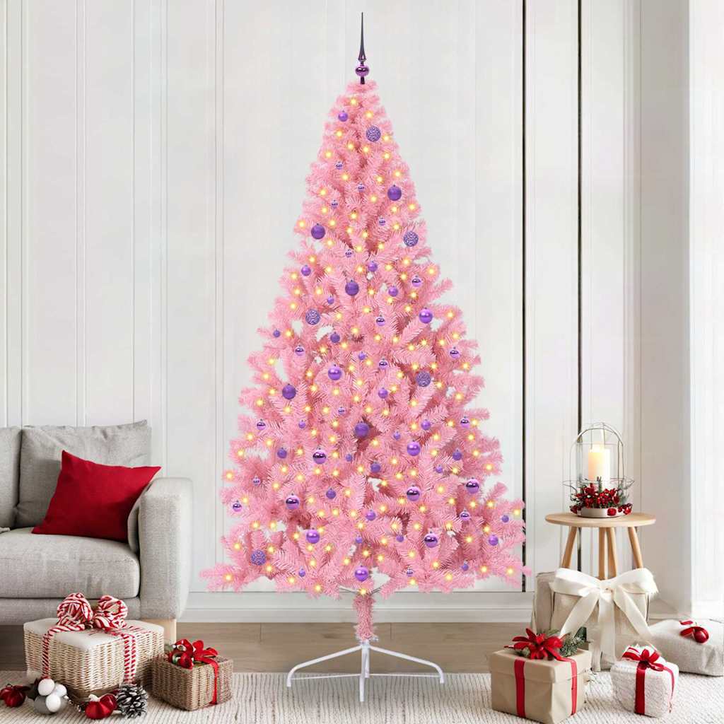 Albero Di Natale Artificiale Con Luci Integrate Rosa 240 Cm Pvc