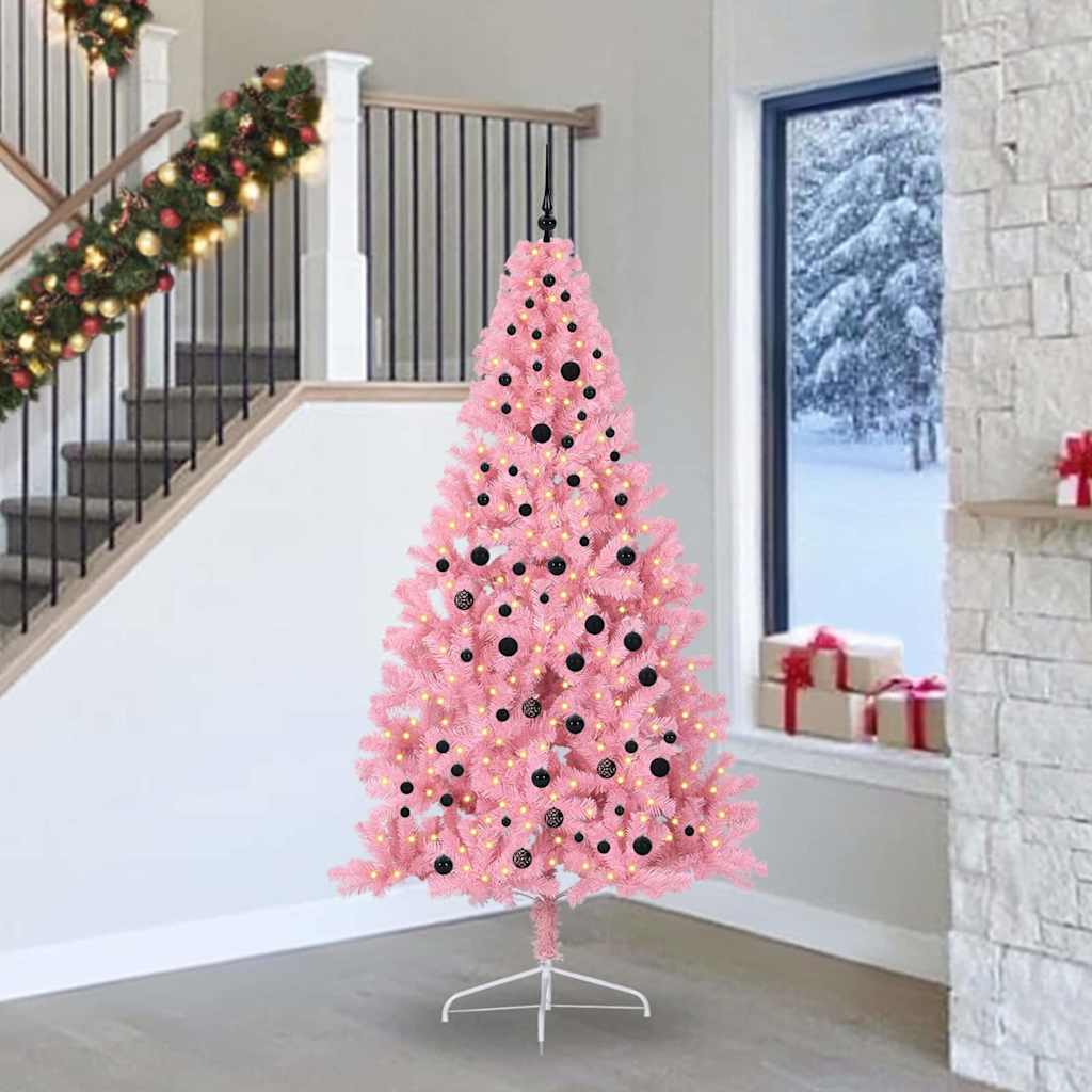 Albero Di Natale Artificiale Con Luci Integrate Rosa 240 Cm Pvc