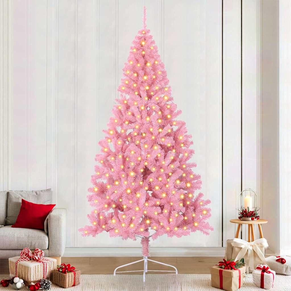 Albero Di Natale Artificiale Con Luci Integrate Rosa 240 Cm Pvc