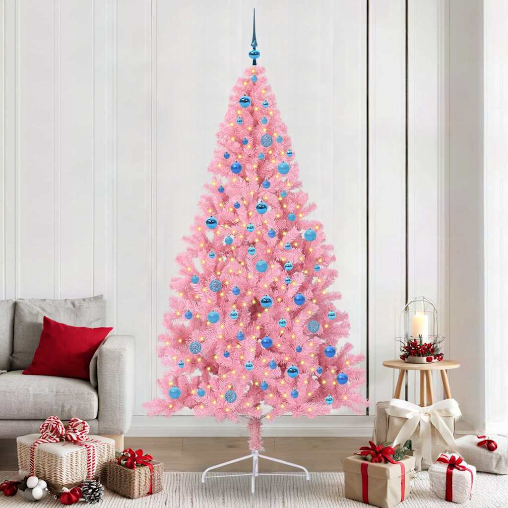 Albero Di Natale Artificiale Con Luci Integrate Rosa 240 Cm Pvc