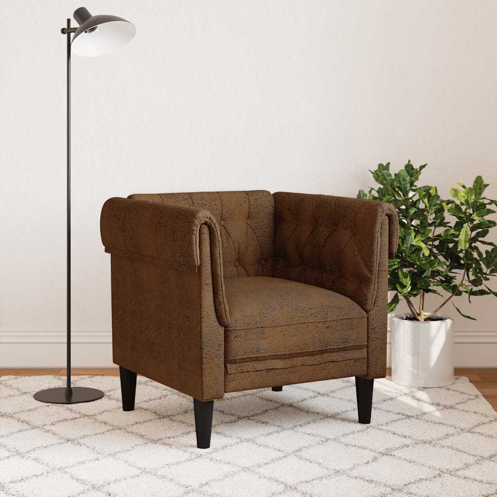 Poltrona Chesterfield Marrone In Tessuto - Image 3