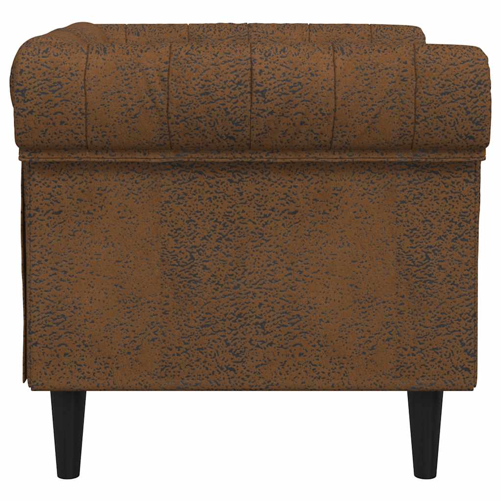 Poltrona Chesterfield Marrone In Tessuto - Image 4