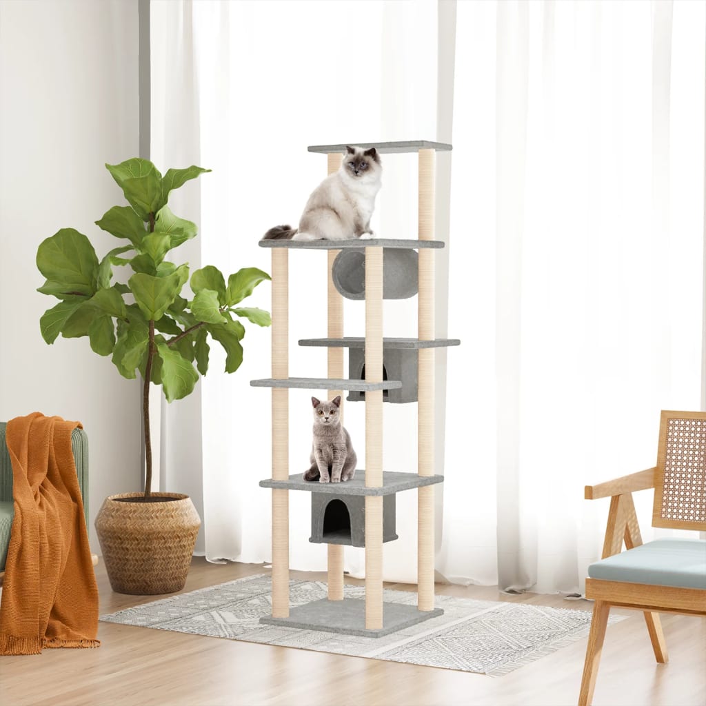 Albero Per Gatti Con Tiragraffi In Sisal Grigio Chiaro 169 cm