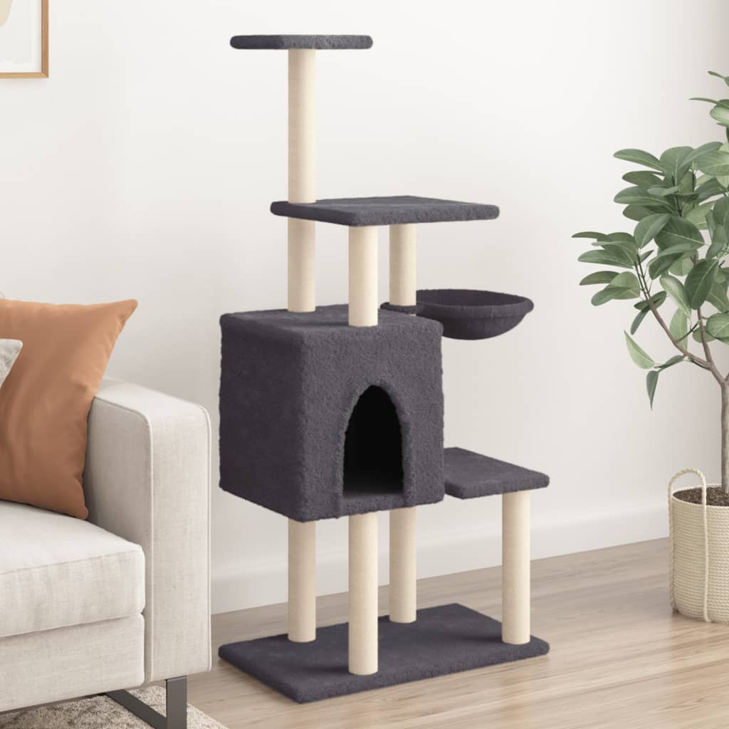 Albero Per Gatti Con Tiragraffi In Sisal Grigio Scuro 131 cm