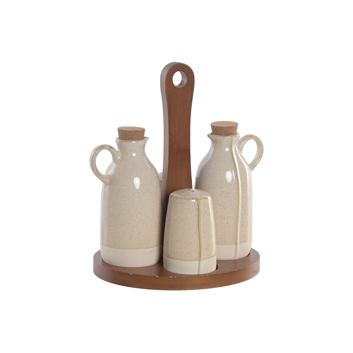 Set Olio E Aceto Home Esprit Beige Acacia Gres Città 19 X 16 X 22,5 cm