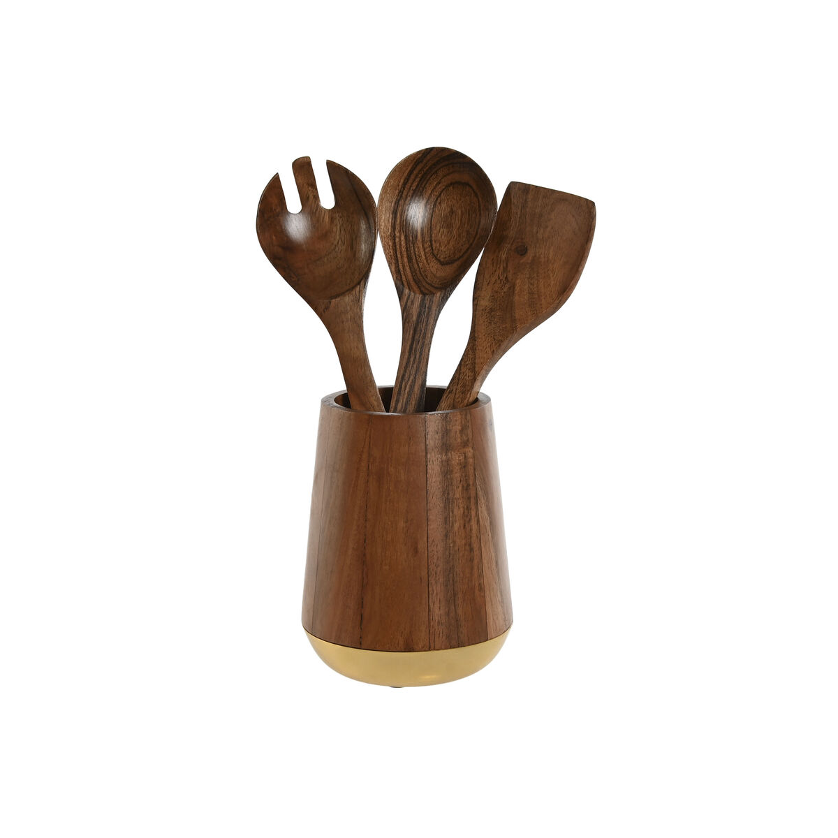 Contenitore Per Utensili Da Cucina Home Esprit Acciaio Inossidabile Acacia 13 X 13 X 16,5 Cm 4 Pezzi