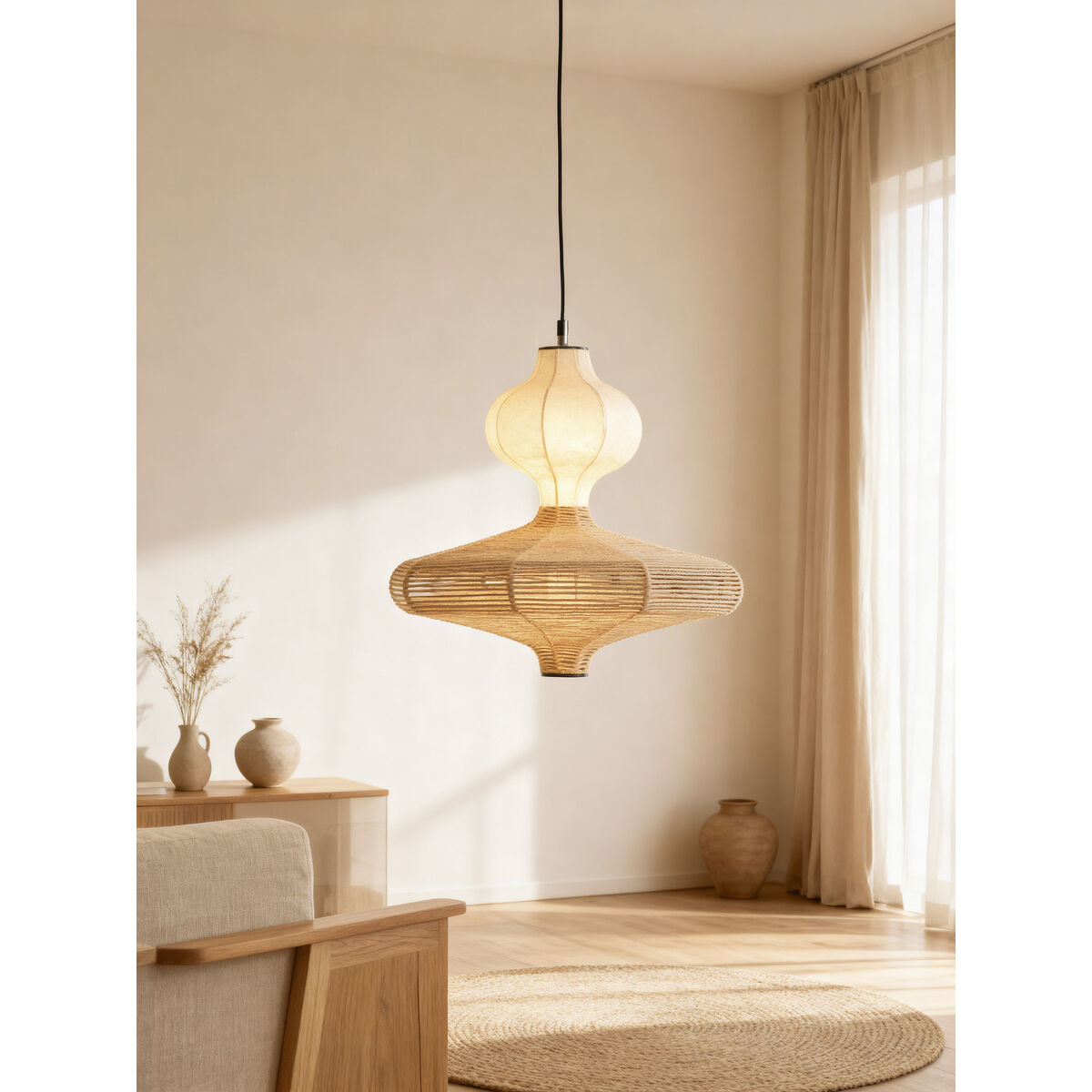 Lampadario Home Esprit Bianco Naturale Carta Acciaio 50 X 50 X 40,6 cm - Image 4