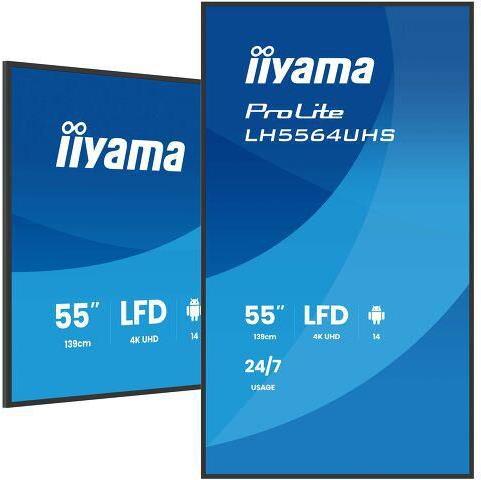 Iiyam Prolite Lh5564uhS-B1ag, 139cm (55''), 4k, Usb, UsB-C, Rs232, Ethernet, Wlan, Android, Kit (rs232), Schwarz Tft Monitor, 16:9, Bildschirmdiagona