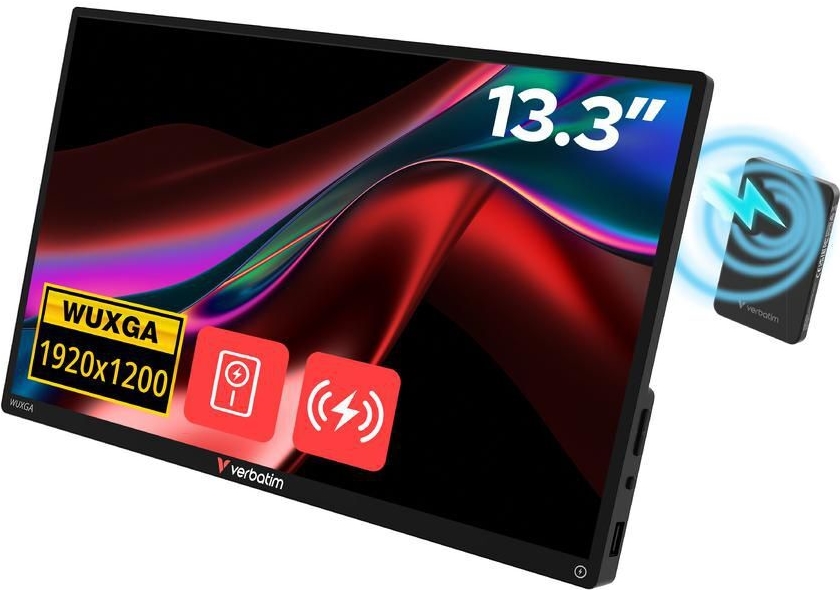 Verbatim Touch Monitor 13.3" (33,8 Cm) Wireless Monitor - Ips, Tragbar, Full Hd, 1920 × 1200 (16:10), 60 Hz, Display: Glänzend, 25 Ms, Freesync, Touc