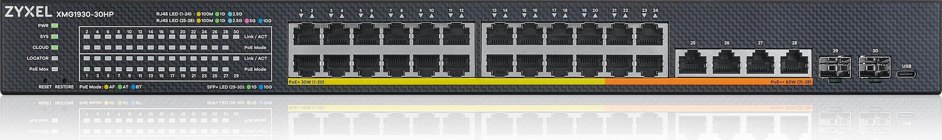 Zyxel Xmg1930 Series Xmg1930-30hp - Switch - Verwaltet, Nebulaflex Cloud - L3 Lite - Smart - 20 X 100/1000/2,5g (poe+) + 4 X 100/1000/2,5g (poe++) +